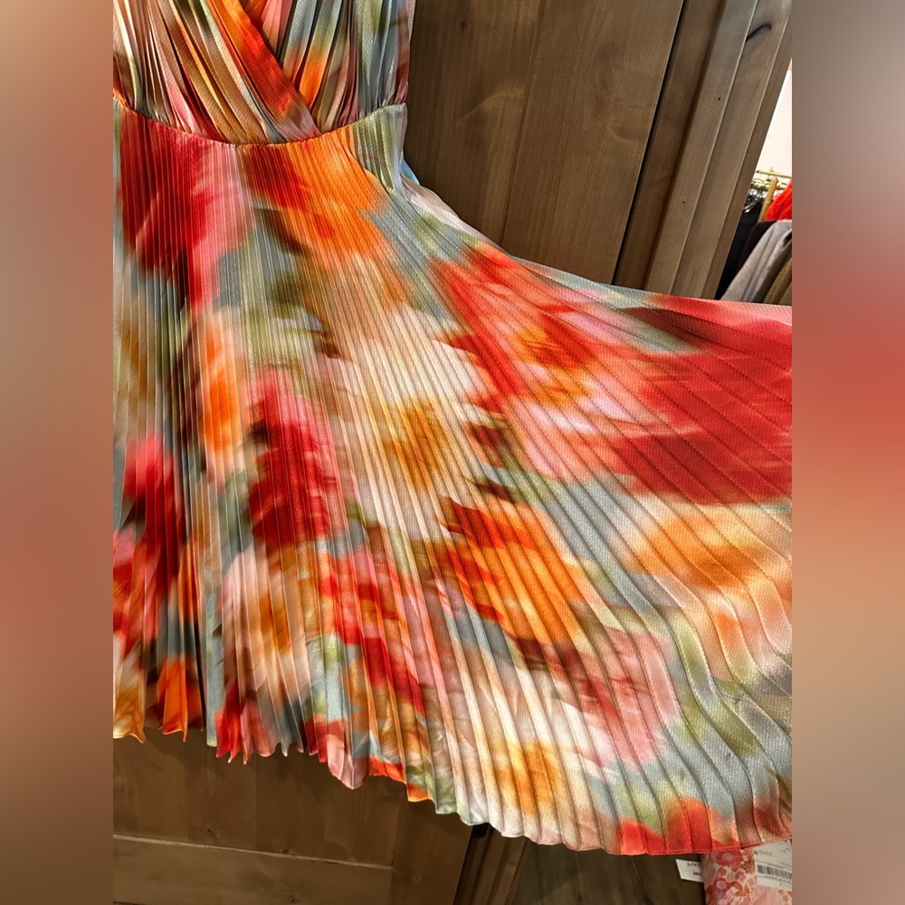 As It May Nylah Blurred Garden Pleated V-Neck Midi Dress - Picture 3 of 6